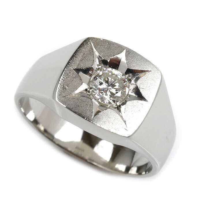 Pt850プラチナ 印台 リング・指輪 ダイヤモンド0.43ct 18.5号 14.1g メンズ 中古 美品拍卖