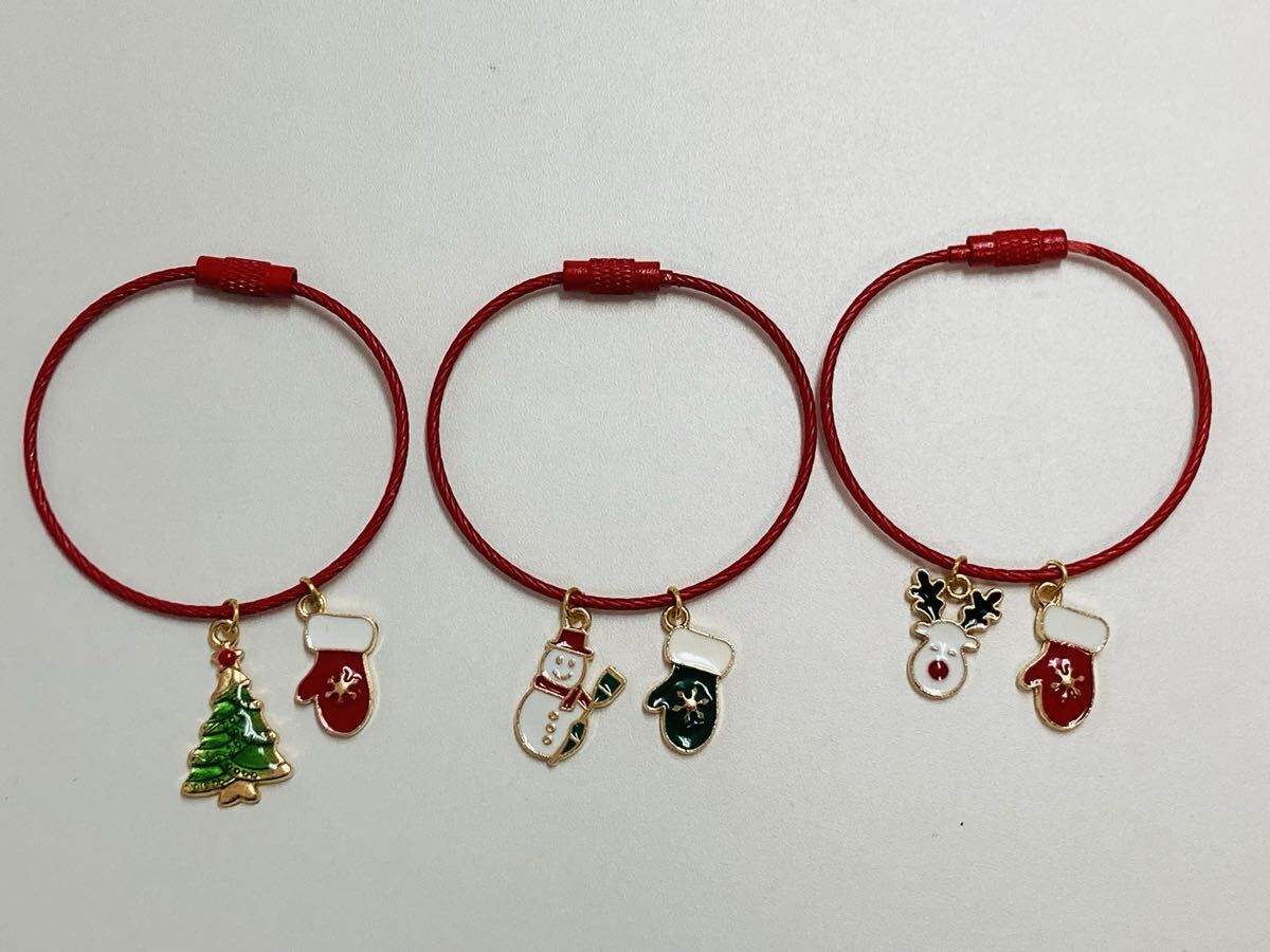 キーホルダー ワイヤーキーチェーン クリスマスプレゼント アクセサリー チャーム 赤3点 トナカイ スノーマン ツリー拍卖