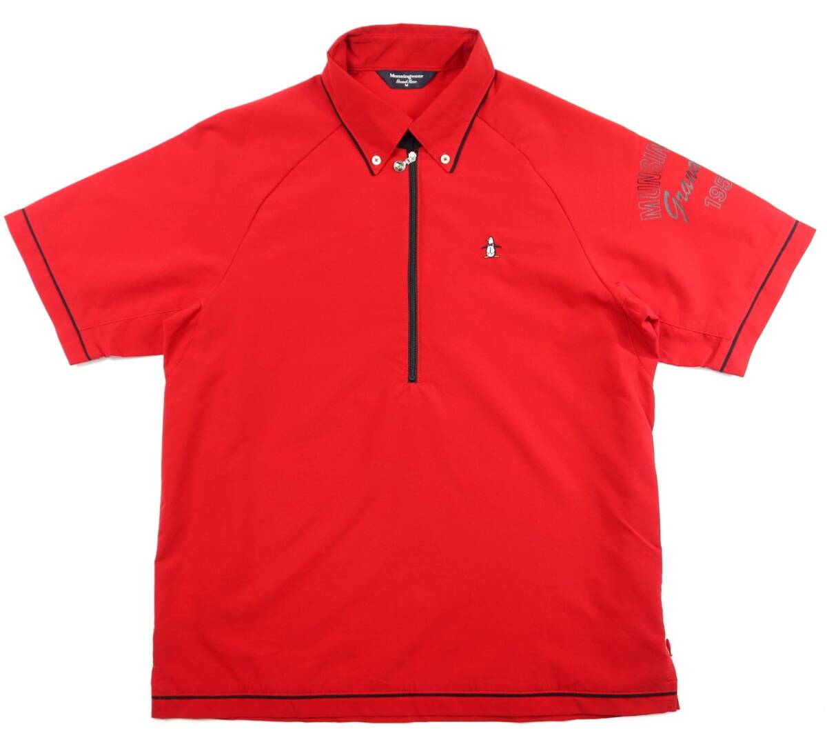 美品★Munsingwear マンシング 撥水 ボタンダウン ハーフジップ半袖プルオーバー/スニード/Mサイズ拍卖