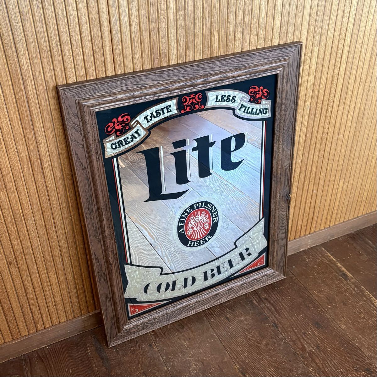 ★希少★ビンテージ Miller Lite Beer パブミラー ミラーライト ビール ウォールサイン 看板 アメリカ インテリア アメリカン雑貨 ガレージ拍卖