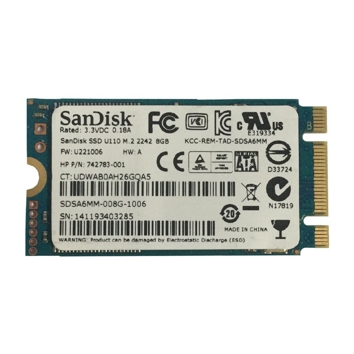 送料無料 ★ SanDisk SSD U110 m.2 2242 8GB SDSA6MM-008G-1006 【中古動作品】拍卖