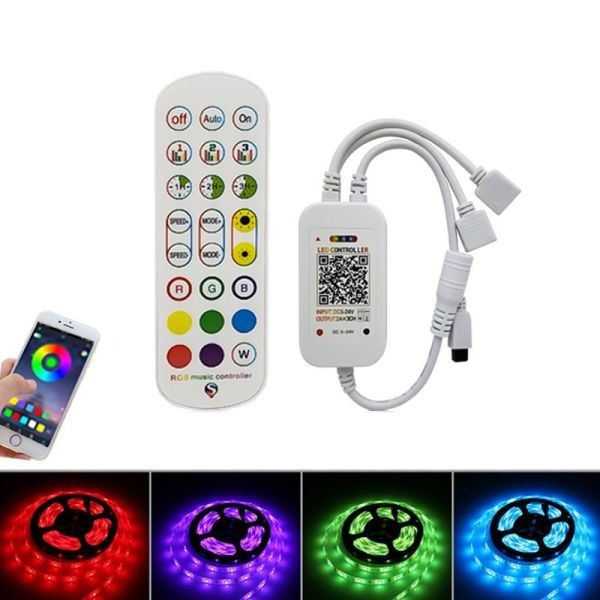 12V LEDテープライト RGB 24キーリモコン コントローラー スマホ操作 APP制御 音声同期 Bluetooth接続 調光調色 タイマー機能拍卖