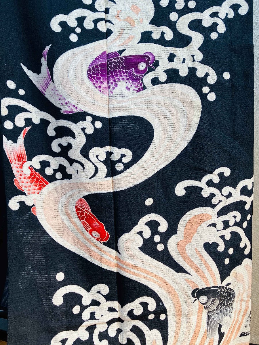 着物 黒留袖 正絹 / 黒色系 ブラック系 / 夏用 五つ紋 波 魚 身丈約145cm 裄丈約64cm 袖幅50cm 後幅32.5cm 前幅23.5cm TCS着物 W18拍卖