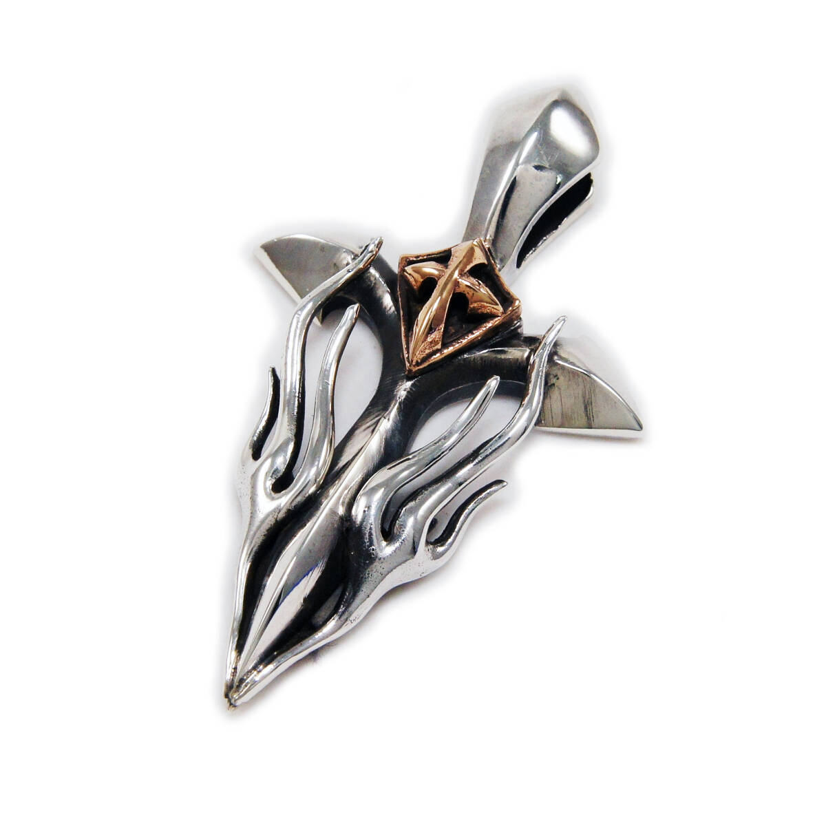 クロス 炎 銅 925シルバー ペンダント/トップ 925刻印あり JO-033拍卖