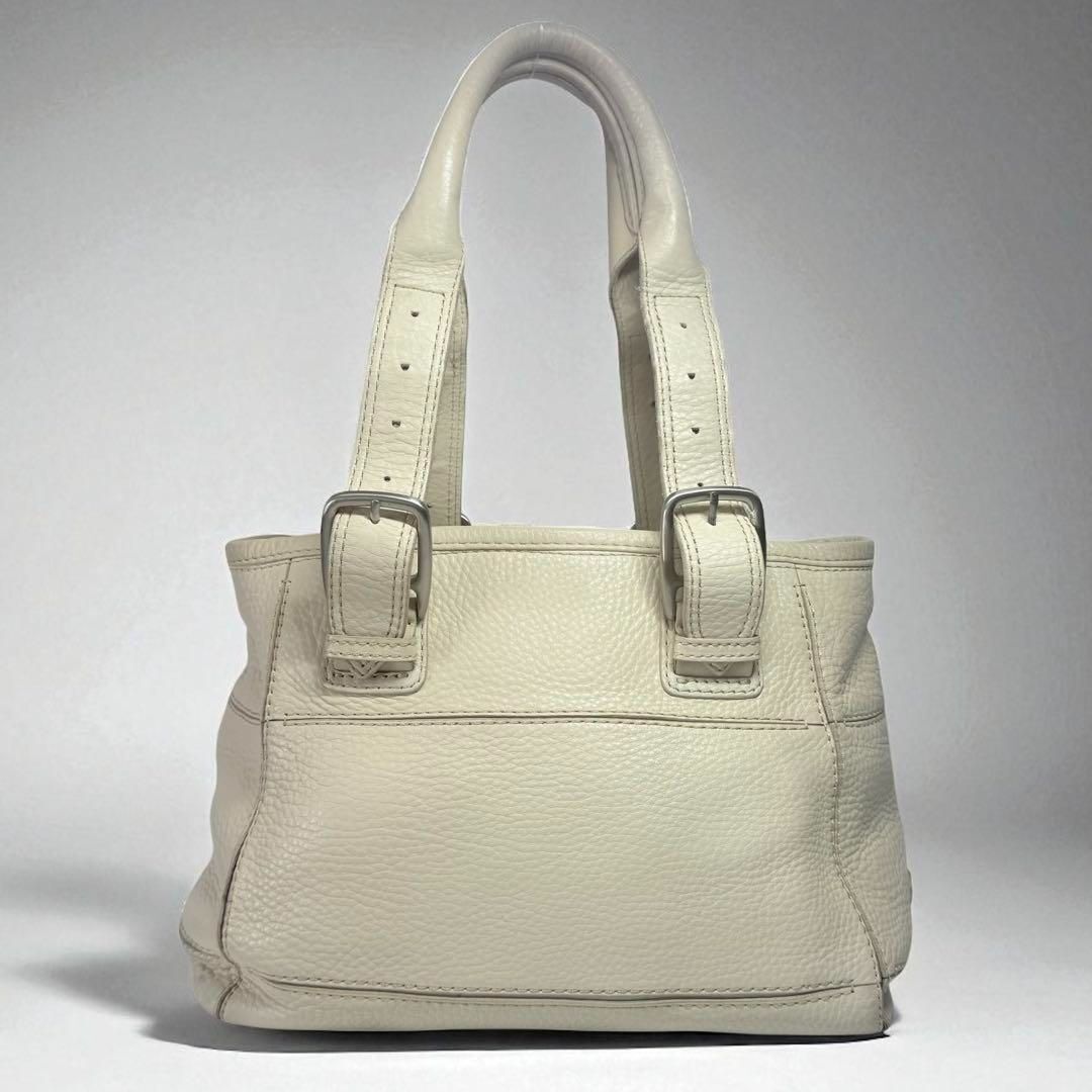 【良品】COLE HAAN コールハーン レザー Leather トートバッグ ハンドバッグ 肩掛けショルダー 自立 A4 tote bag アイボリー S2969拍卖