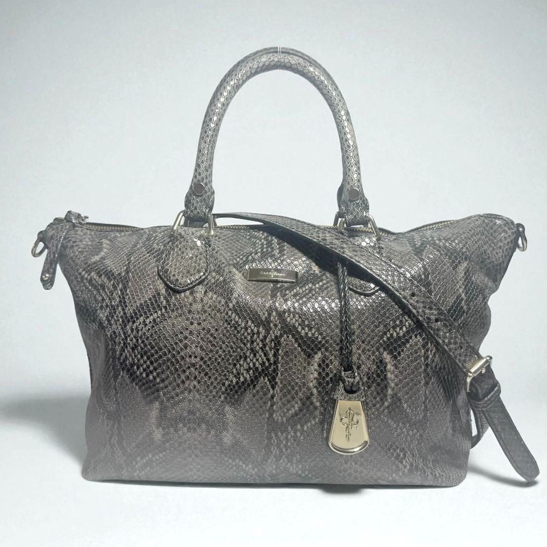 【美品】COLE HAAN コールハーン 型押しパイソン 2way ショルダーバッグ ハンドバッグ チャーム 斜め掛け大容量 A4 shoulder bag S2970拍卖