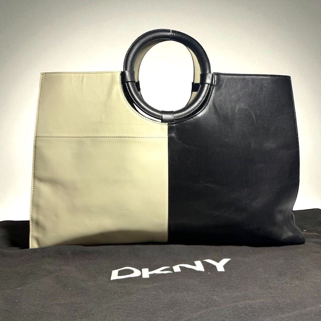 【希少】DKNY ディーケーエヌワイ ダナキャランニューヨーク レザー Leather サークルハンドルバッグ ハンドバッグ A4 フォーマル S2999拍卖