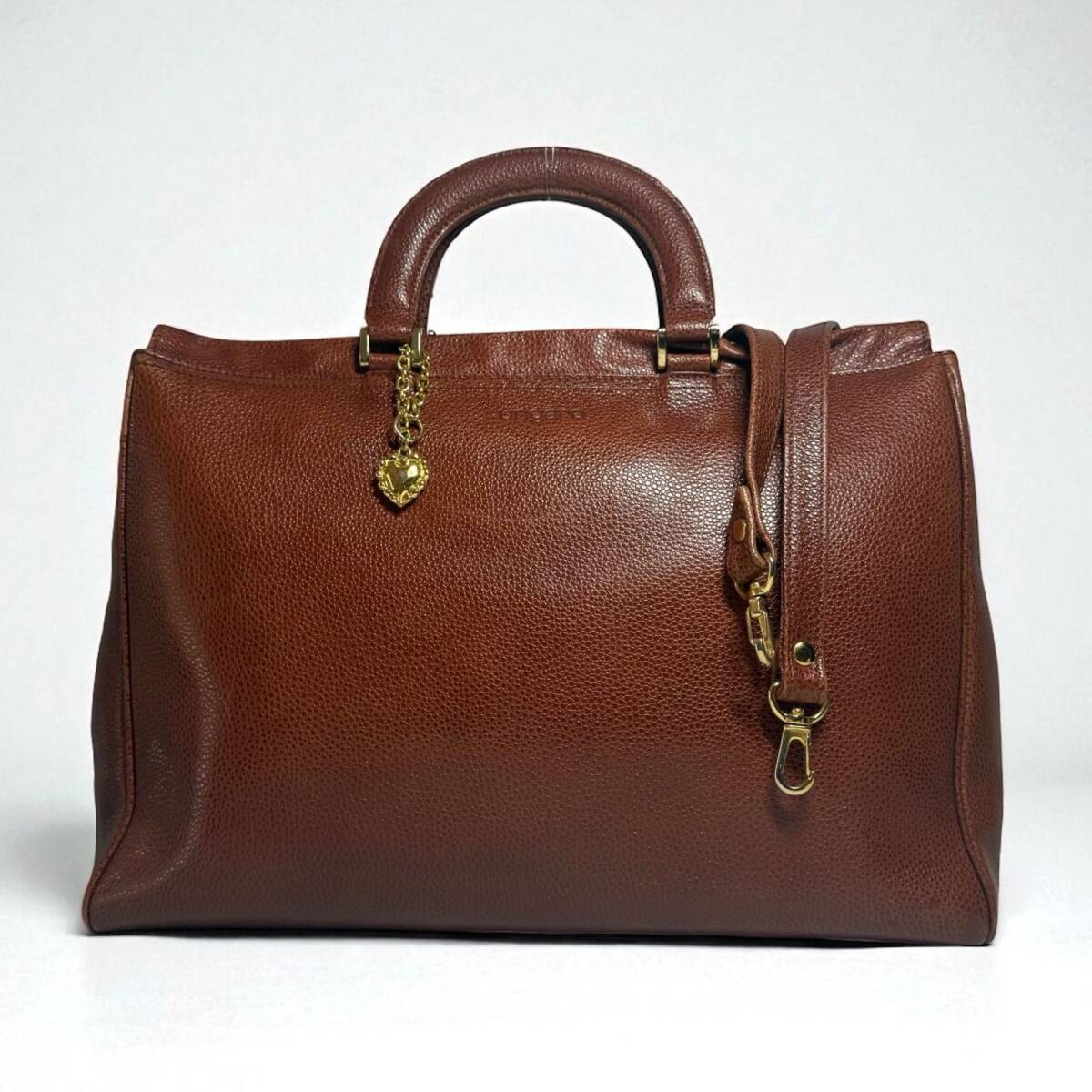 【美品】ungero ウンガロ 2way レザー 本革 ワンショルダーバッグ ビジネスバッグ ハンドバッグ 自立 A4 大容量 チャーム ブラウン S3007拍卖