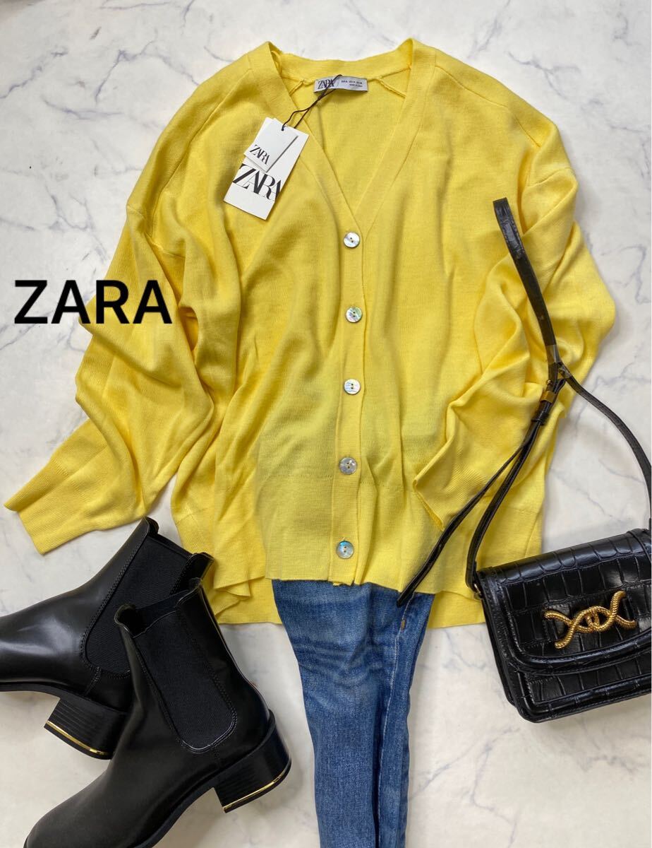 ZARA ザラ★タグ付き未使用★大人素敵★ゆったり ウール混 Vネック ニットカーディガン セーター★ミルキーイエロー Mサイズ 931拍卖