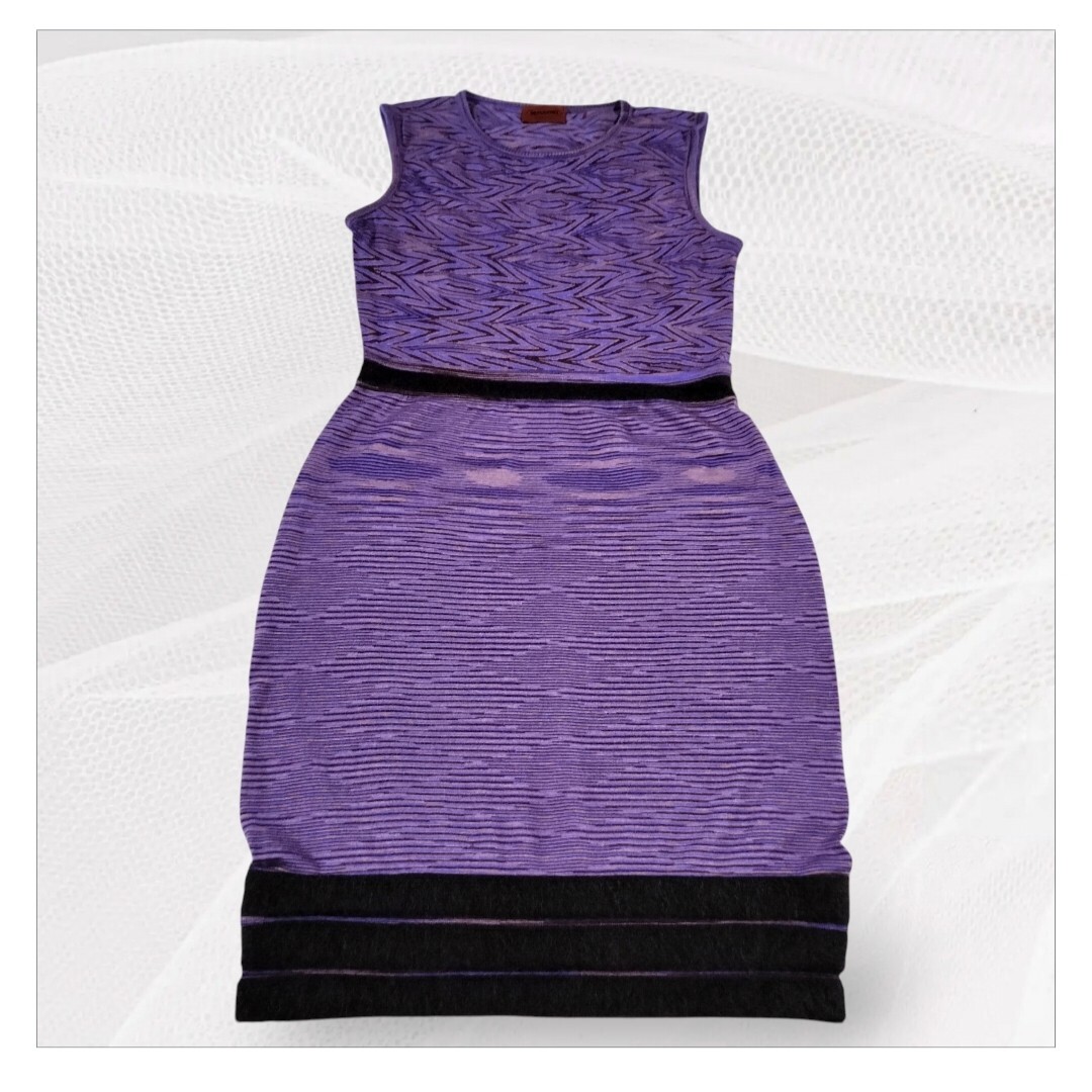 ミッソーニ MISSONI 紫 カシミアシルク ノースリーブワンピース拍卖