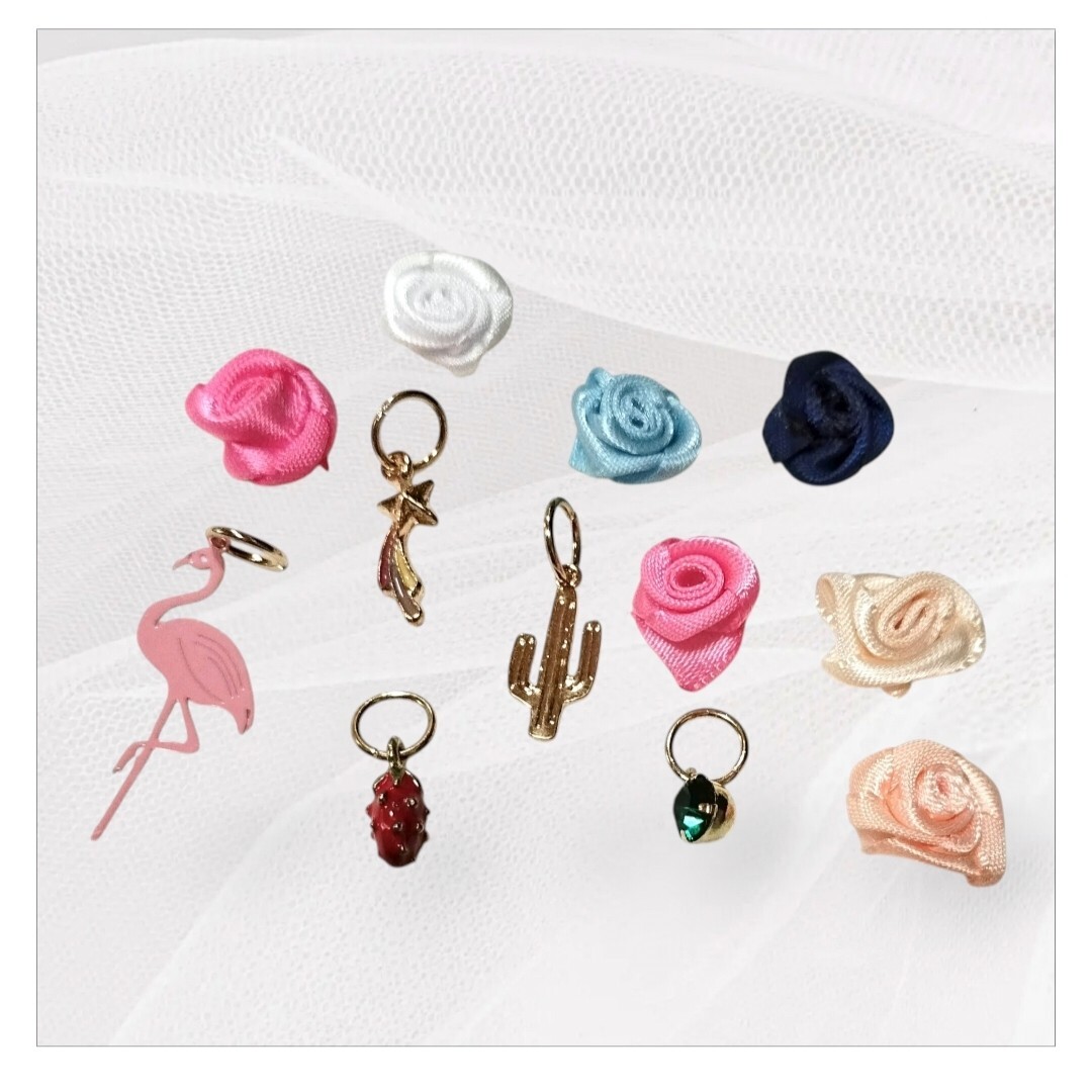 カラフルチャーム5個セット 巻き薔薇パーツ7個セット拍卖