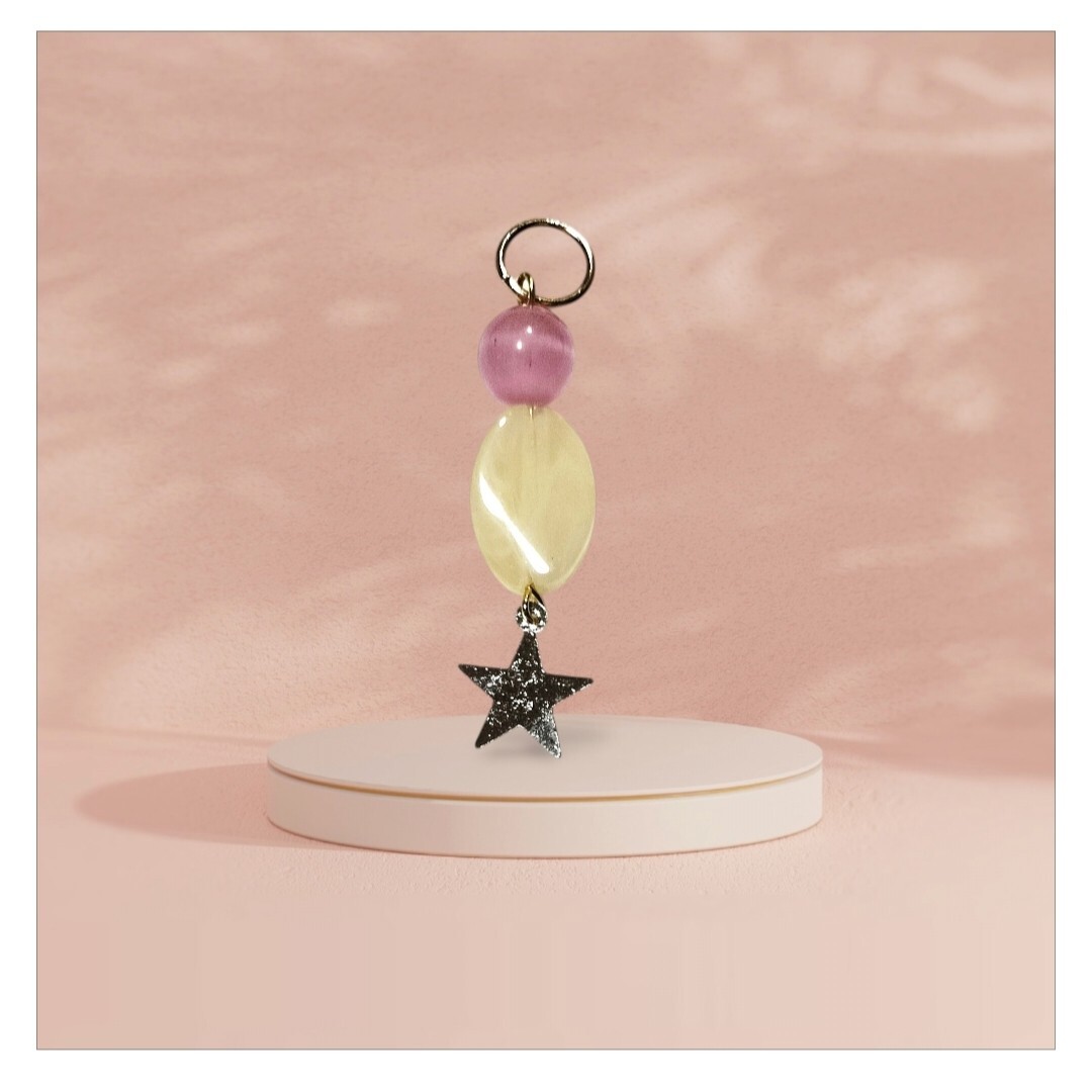 キャッツアイピンク×星型チャーム付きネックレス ハンドメイド拍卖