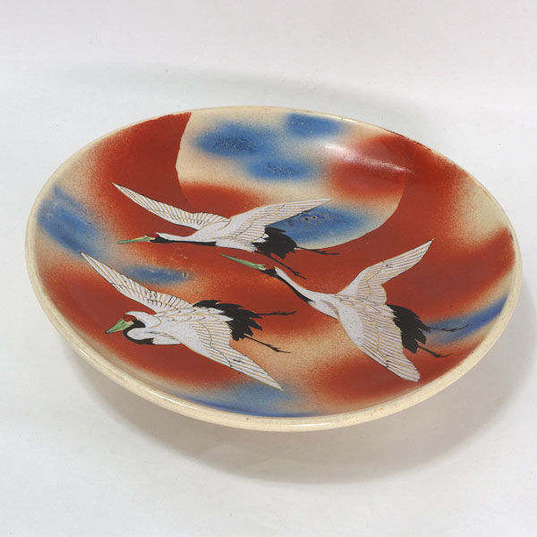 ★ 蔵出しアンティーク 和食器 蔵出アンティーク あけぼの飛翔三鶴 尺大皿 (0220534610)拍卖