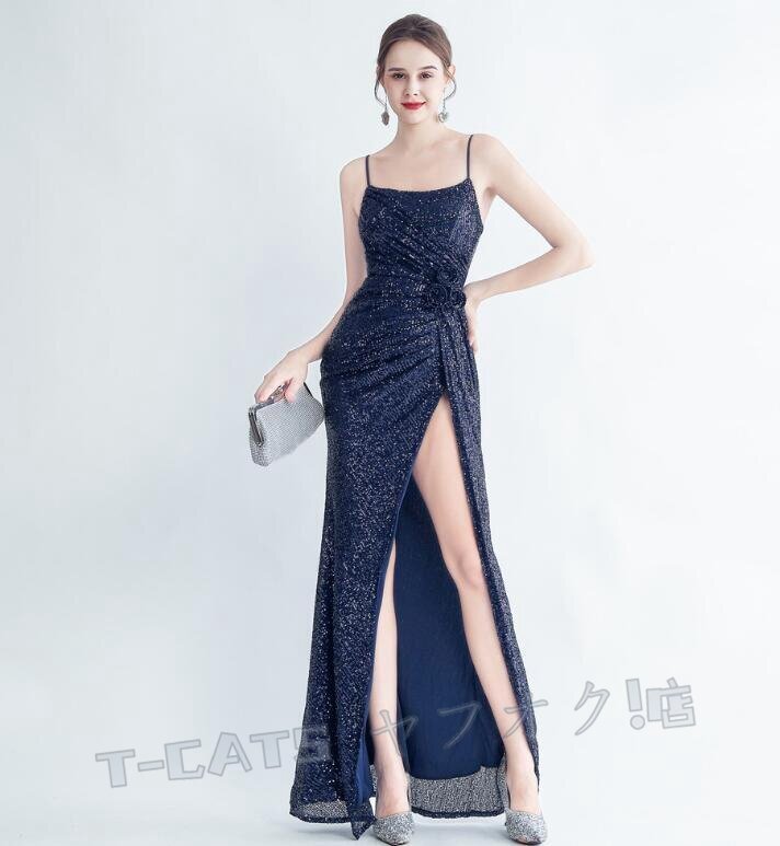 ☆新品レディースワンピース 大人sexy 高品質 結婚式 二次会ドレス キャミワンピ 濃紺拍卖