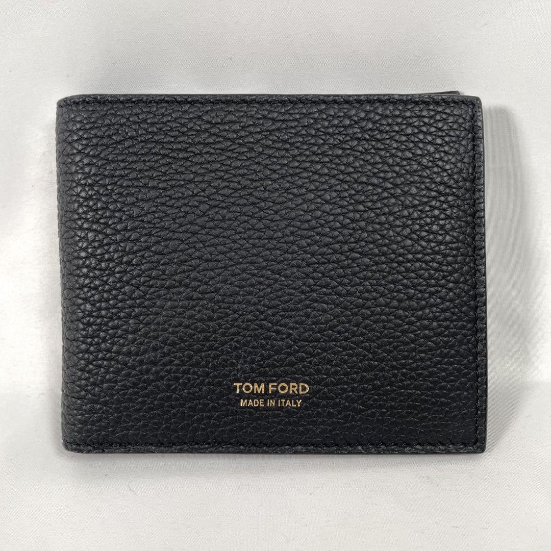 TOM FORD トムフォード 二つ折り財布 バイフォールド 箱付き レザー ブラック 黒 メンズ シュリンク 小銭入れ付き拍卖