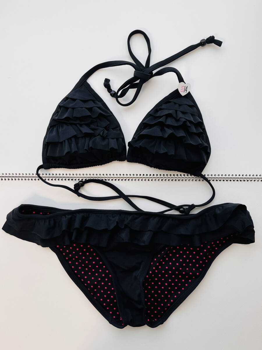 未使用 Lサイズ レディース 水着 三角ビキニ 水泳 スイムウエア 上下セット ブラックBLACK黒 ブラトップ ショーツ ボトム プール ビーチ 海拍卖