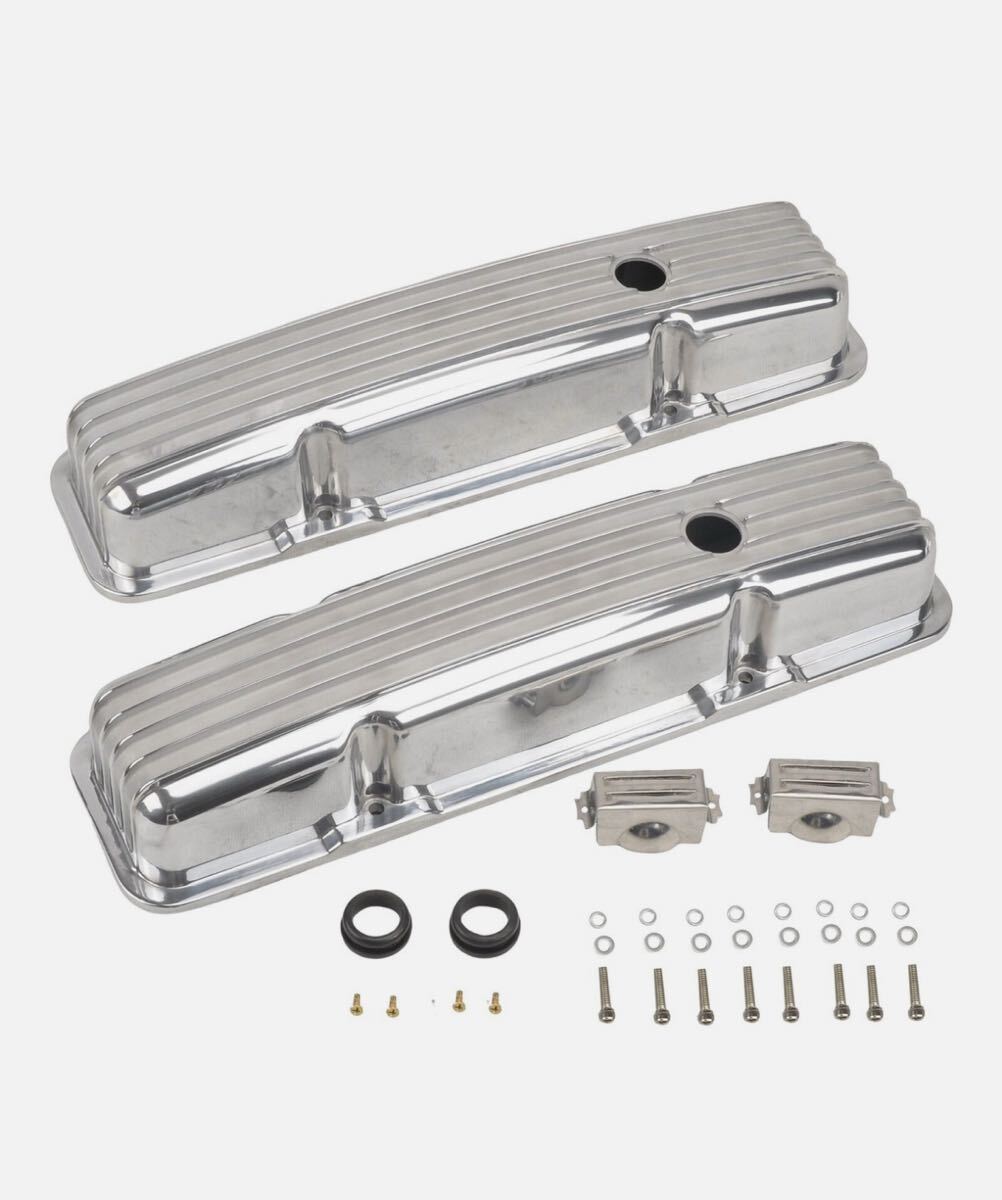 シボレースモールブロックアルミフィンドバルブカバーショートタイプ。インパラ ベルエア カマロ エルカミーノ シェベル コルベット拍卖