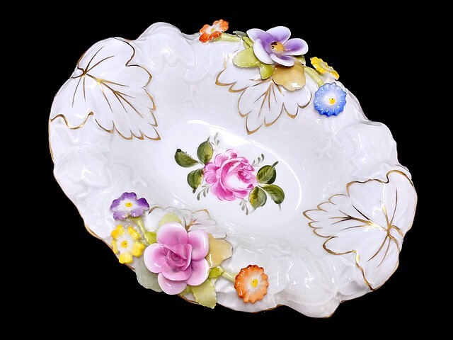 3QV売切!税無し☆飾り皿★小物入れ?★立体的な花飾り★Made in GDR handpainted★PMP★陶器製★現状★現品限り★0829-7拍卖