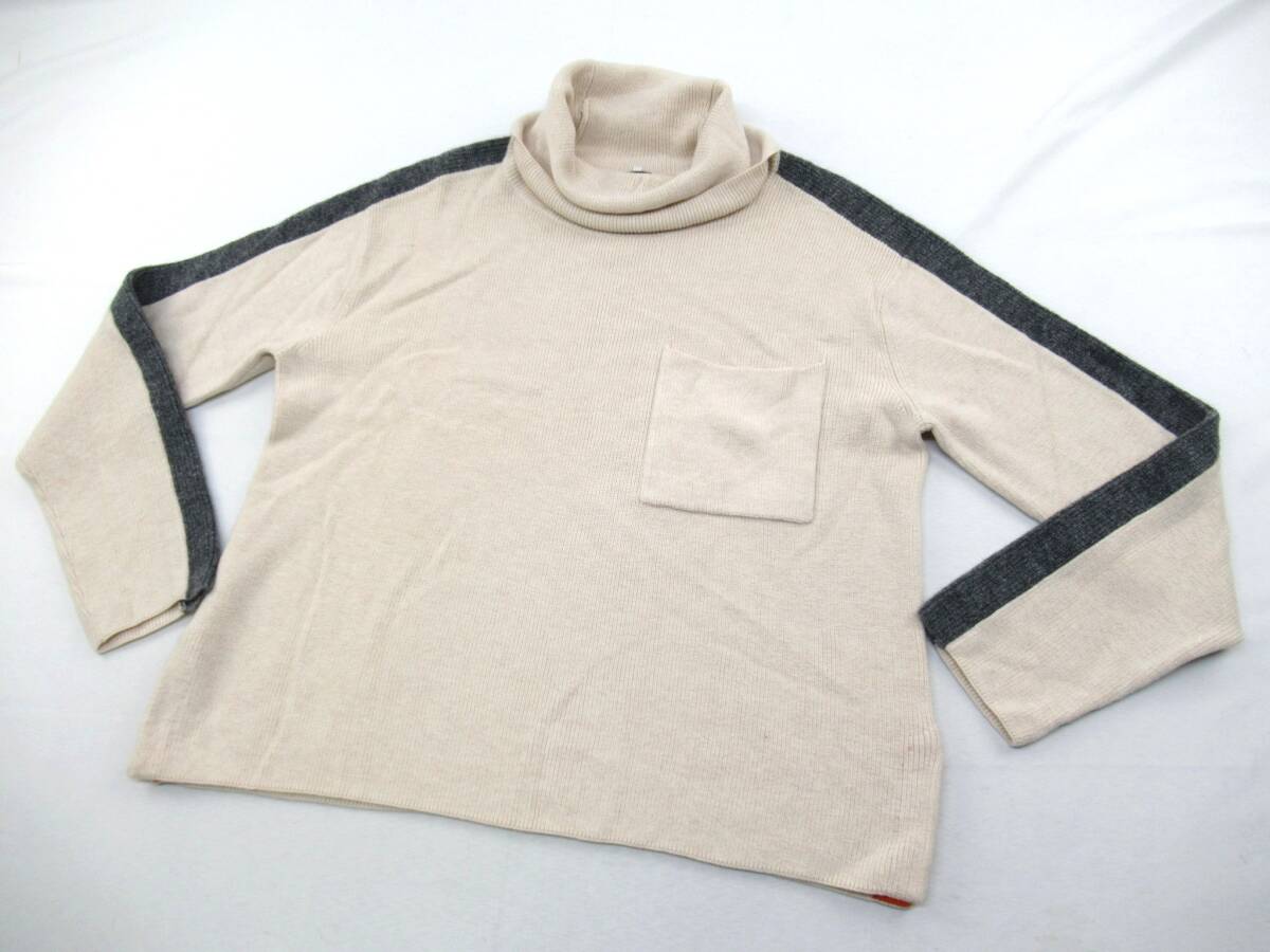 【送900円】1021 Paul Smith ポールスミス バイカラータートルネックニット セーター ベージュ×グレー×オレンジ 綿×毛 長袖 M拍卖