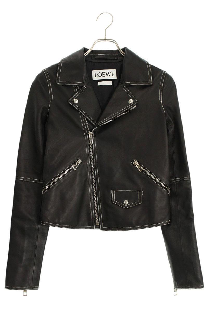 ロエベ サイズ:34 17147092100 ステッチ装飾ダブルライダースレザージャケット 中古 BS99拍卖