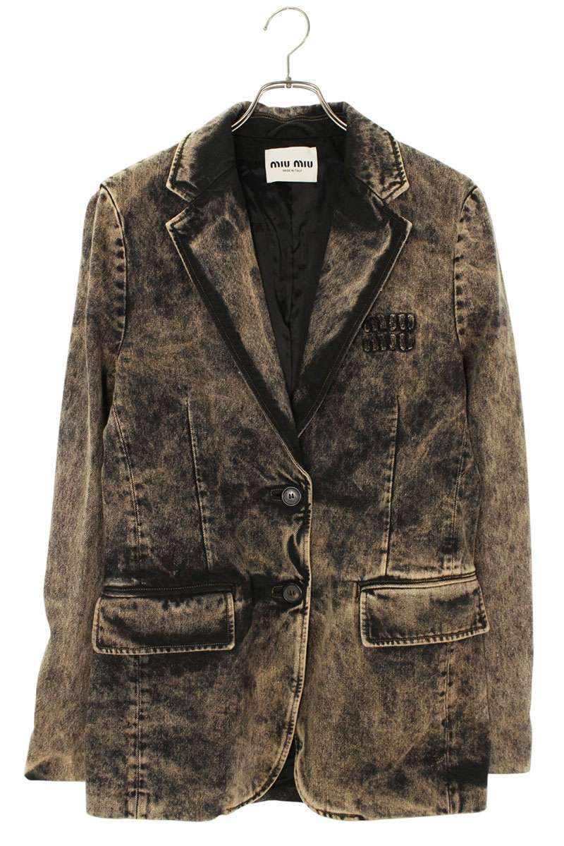 ミュウミュウ サイズ:36 GWG126 ロゴウォッシュ加工2Bデニムテーラードジャケット 中古 SB01拍卖