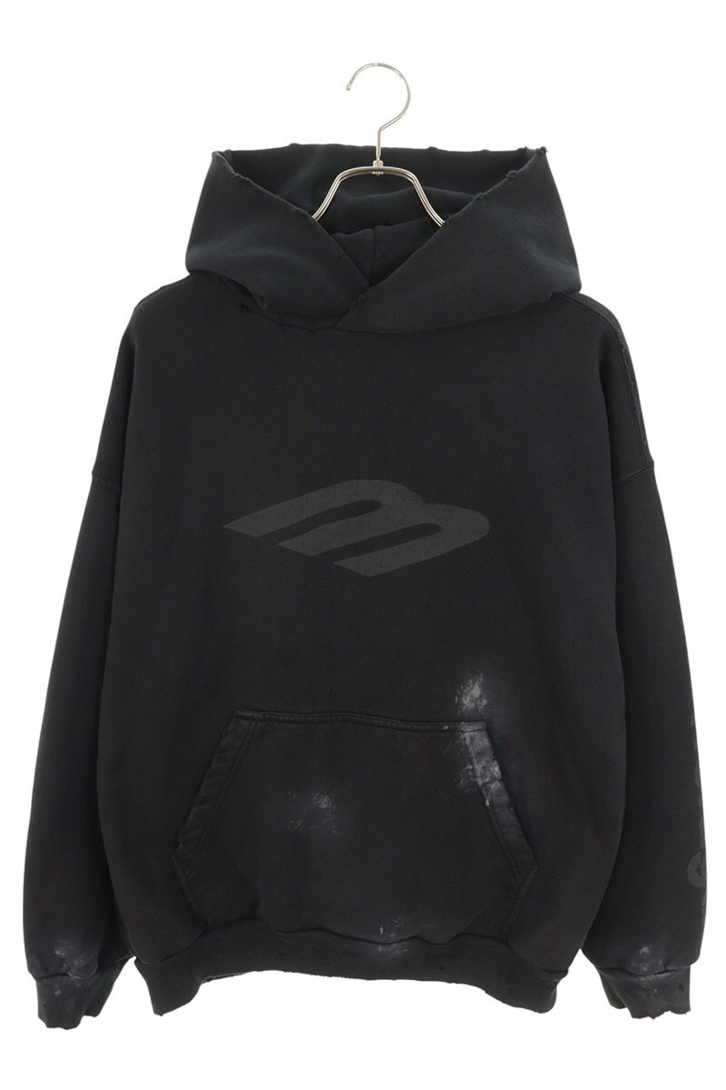 バレンシアガ サイズ:M 767877 TQVT7 3Bロゴダメージ加工プルオーバーパーカー 中古 SB01拍卖