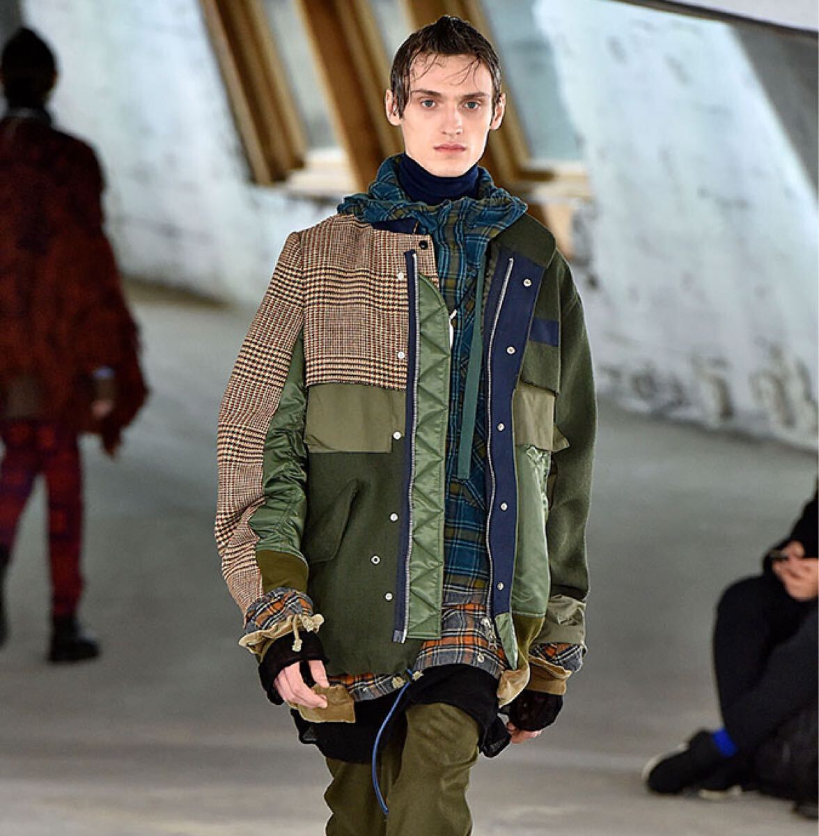 sacai 18AW Combo Fabric blouson Size2 Khaki MA-1 カーキ ブルゾン ジャケット コート ニット パーカー ダウン拍卖