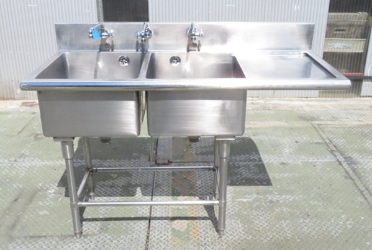 業務用2槽シンク・流し台・水切り台付き 幅1400×奥600×高900(+150) MT2509060103拍卖