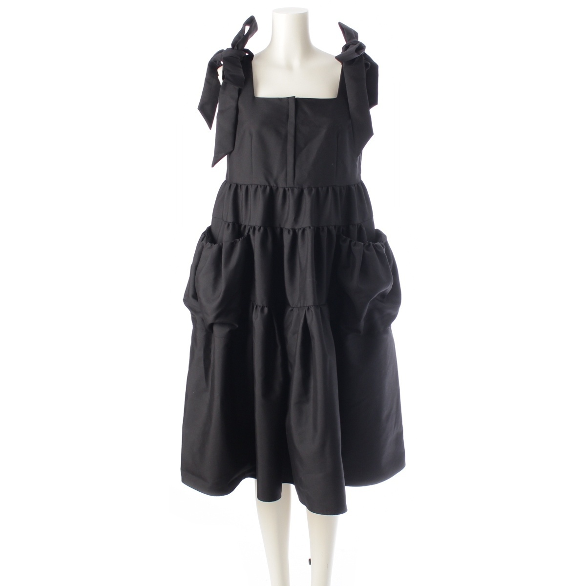 セブンテン バイ ミホカワヒト リボンストラップ ティアードトップ ボリューム ワンピース 9S502 ブラック S【中古】拍卖