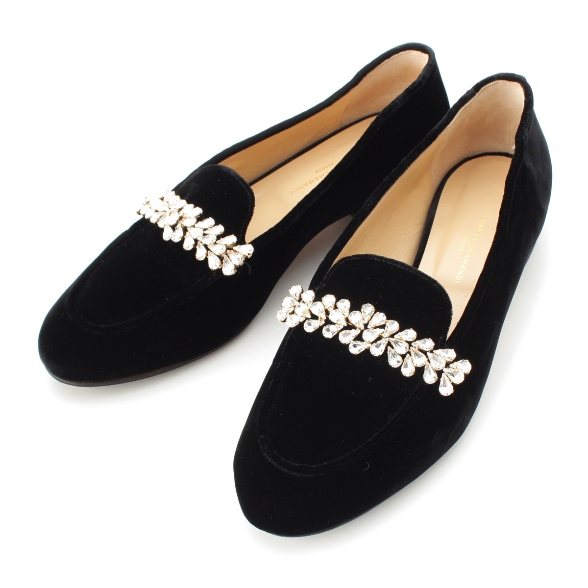 ジェニファーチャマンディ ベロア ビジュー ローファー ブラック 38【中古】拍卖