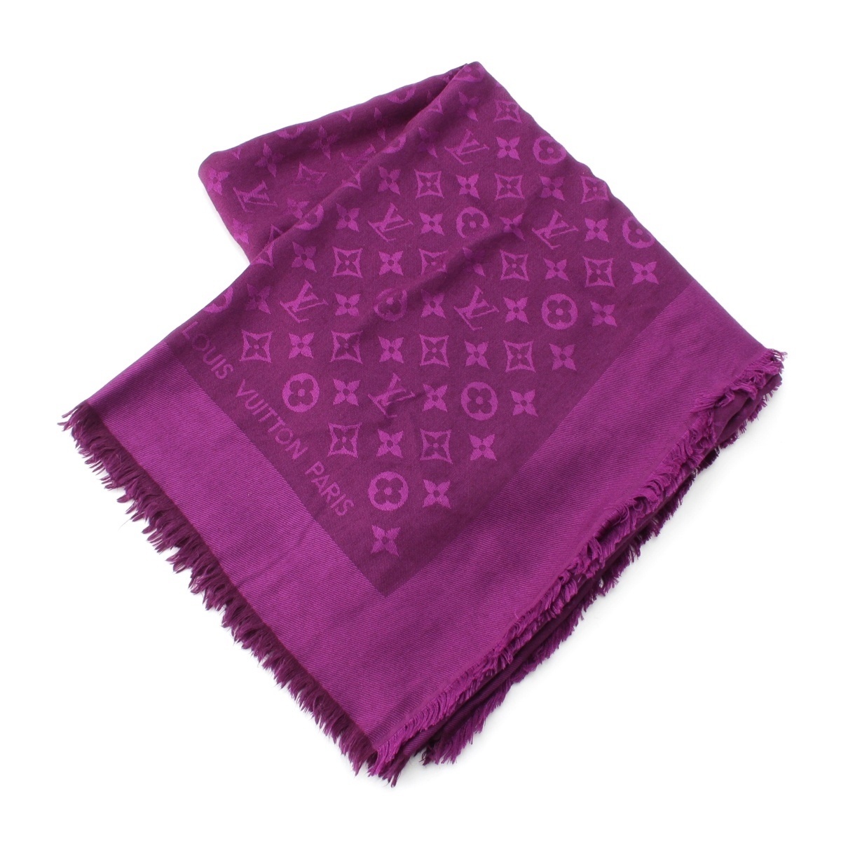 ルイヴィトン モノグラム シルク ウール シャイン ストール ショール 400505 パープル【中古】拍卖