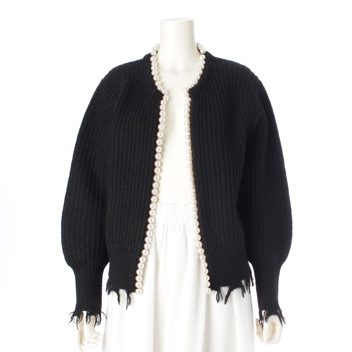 マディソンブルー 24年 ウール パール ダメージ加工 フリンジ ニット カーディガン MB224-8012 ブラック 01 (S)【中古】拍卖