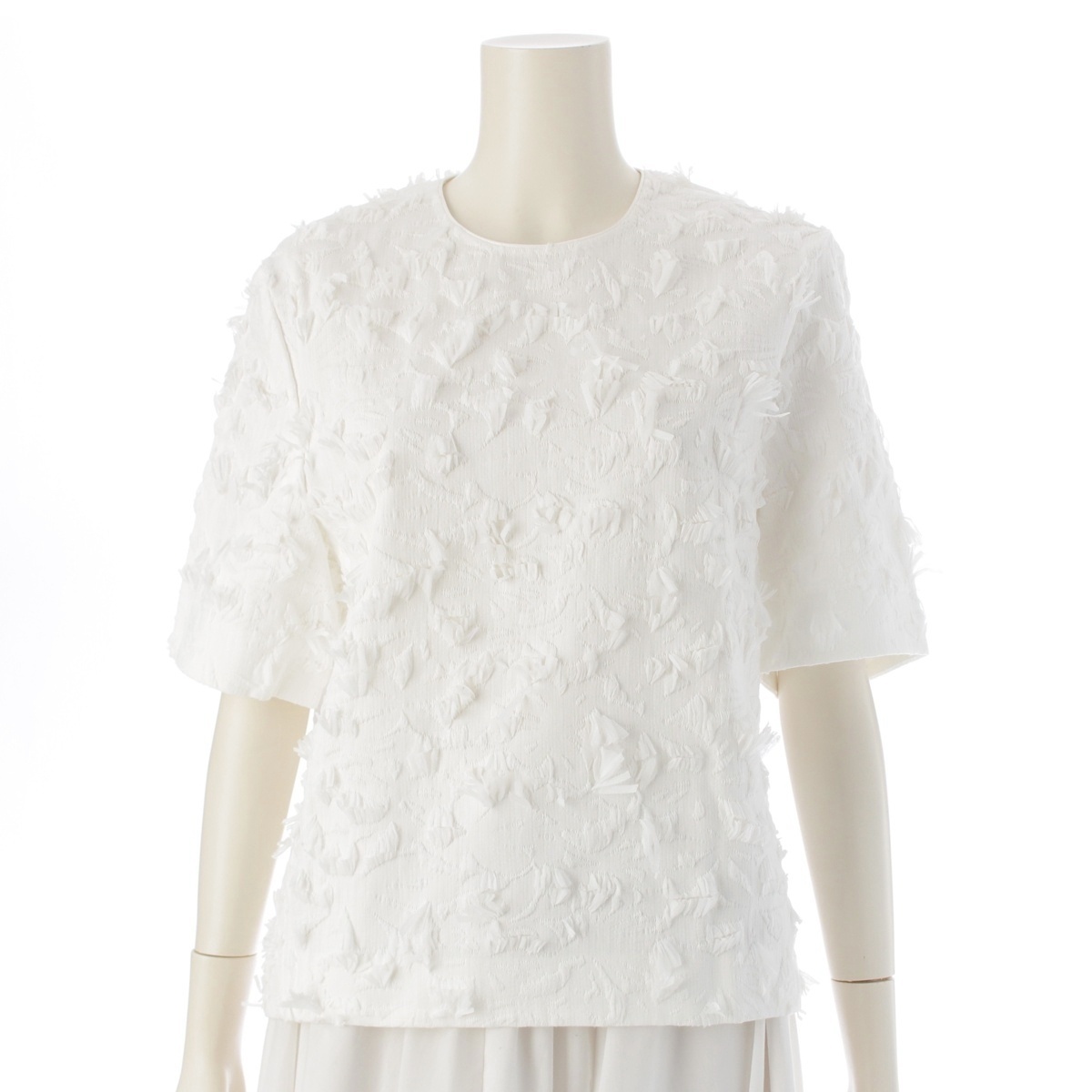 ドゥロワー ナイロン SUMMER カット ジャガードジップ 半袖 ブラウス 6521-299-1149 ホワイト 36【中古】拍卖