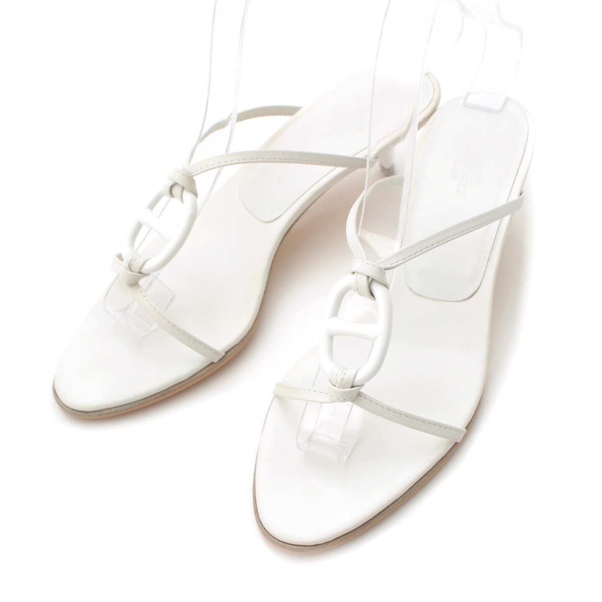 エルメス レザー シェーヌ ダンクル ミュール ホワイト 36【中古】拍卖