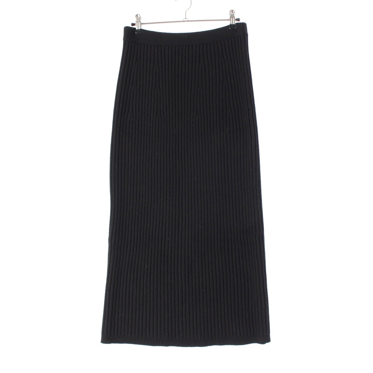ドゥロワー ウール カシミヤ FALL2 7G リブ編み ロング スカート 6524-199-1752 ブラック ‐【中古】拍卖