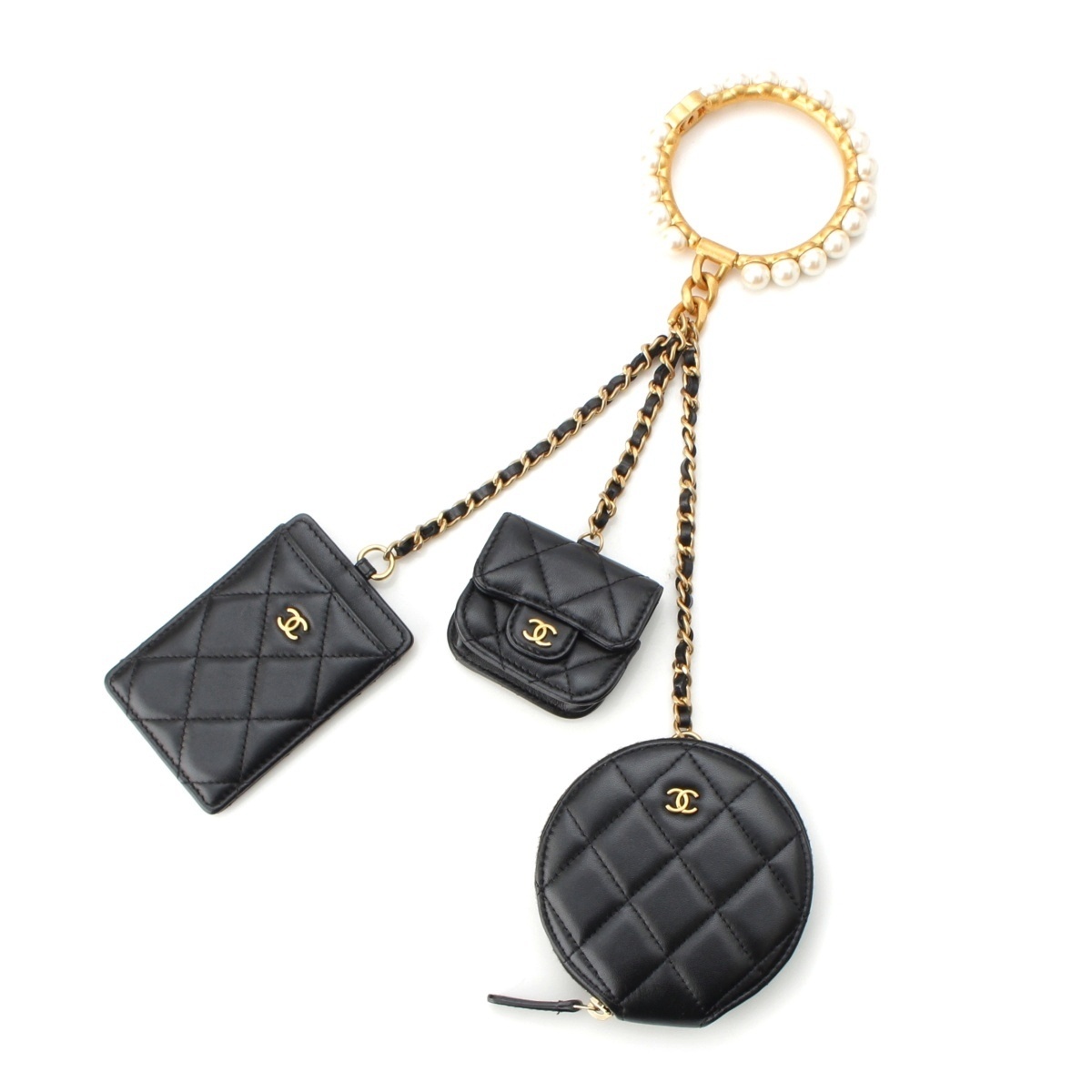 シャネル ラムスキン マトラッセ ココマーク パールクラウンハンドル マルチ ポーチ ブラック【中古】拍卖