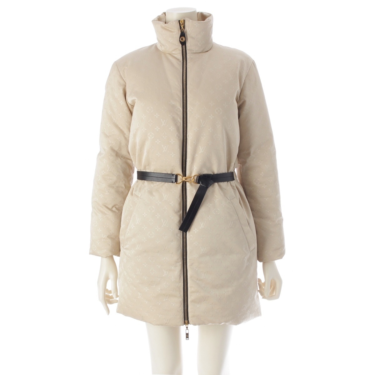 ルイヴィトン ウール混 モノグラム ベルト ダウンジャケット FDJA44QWD ベージュ 34【中古】拍卖