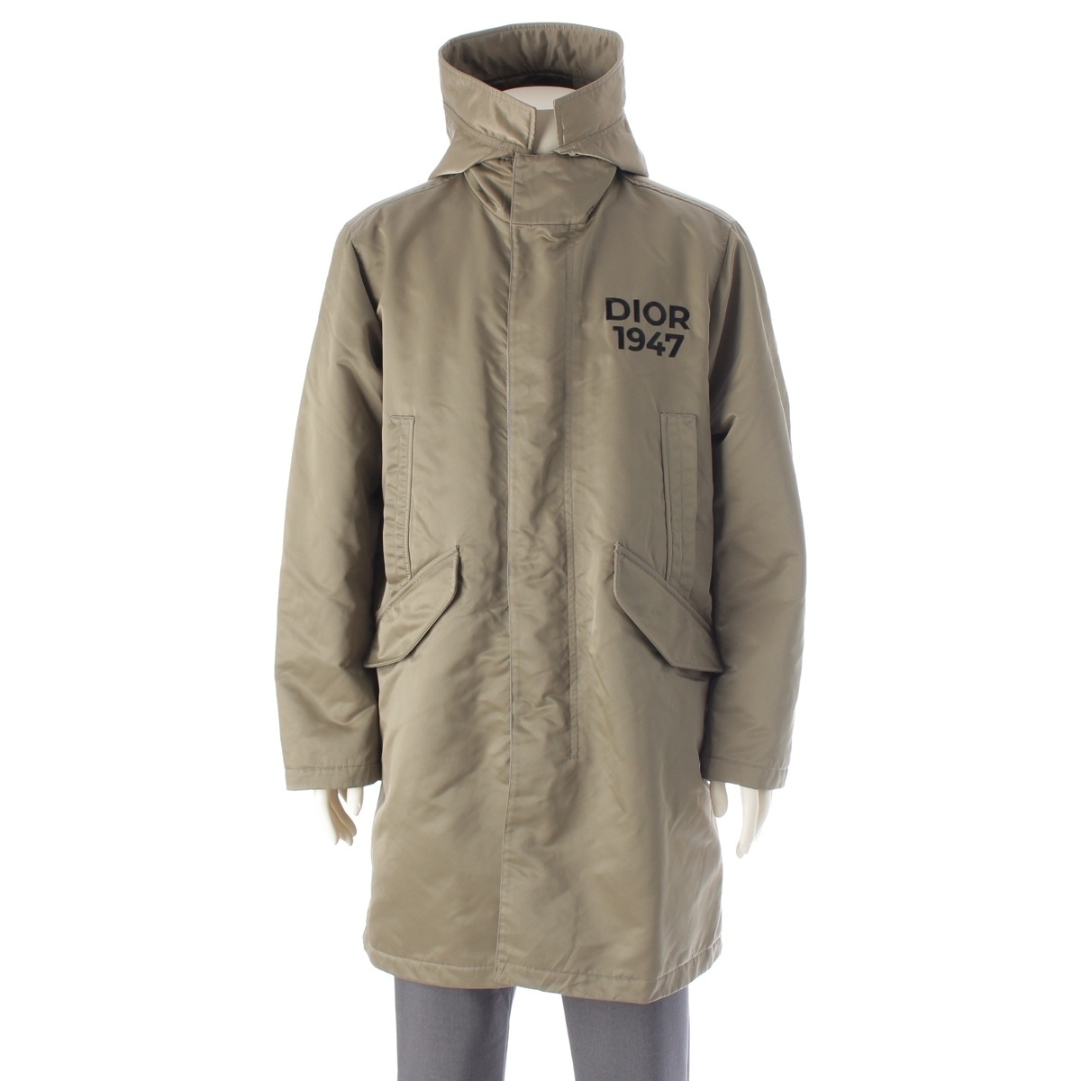 ディオール・オム 24年 ナイロン 1947 フーデッド テクニカル モッズコート 413C303A6007 カーキ 44【中古】拍卖