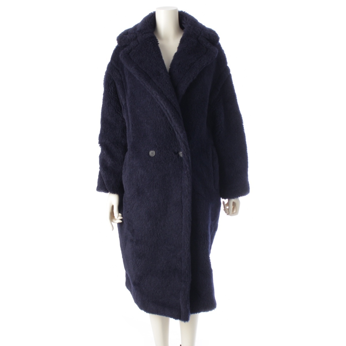 マックスマーラ テディベア ウール×アルパカ×シルク ボア ロング コート ネイビー S【中古】拍卖