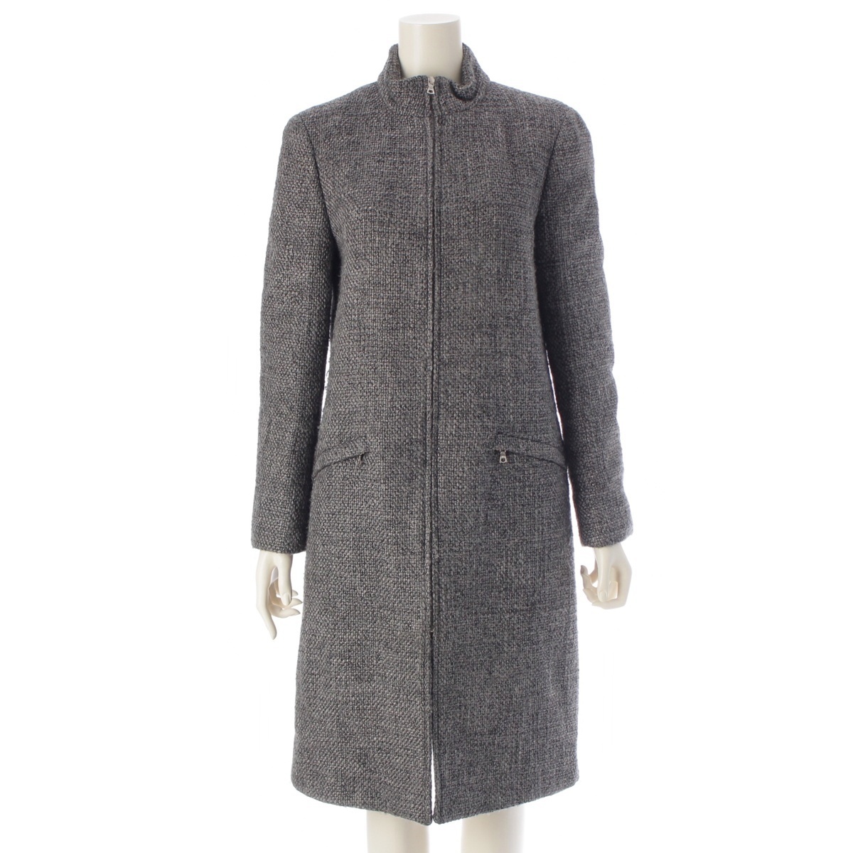 ミュウミュウ ウール ナイロン 1998 LOOK16 ニット ジップアップ ロング コート グレー 44【中古】拍卖