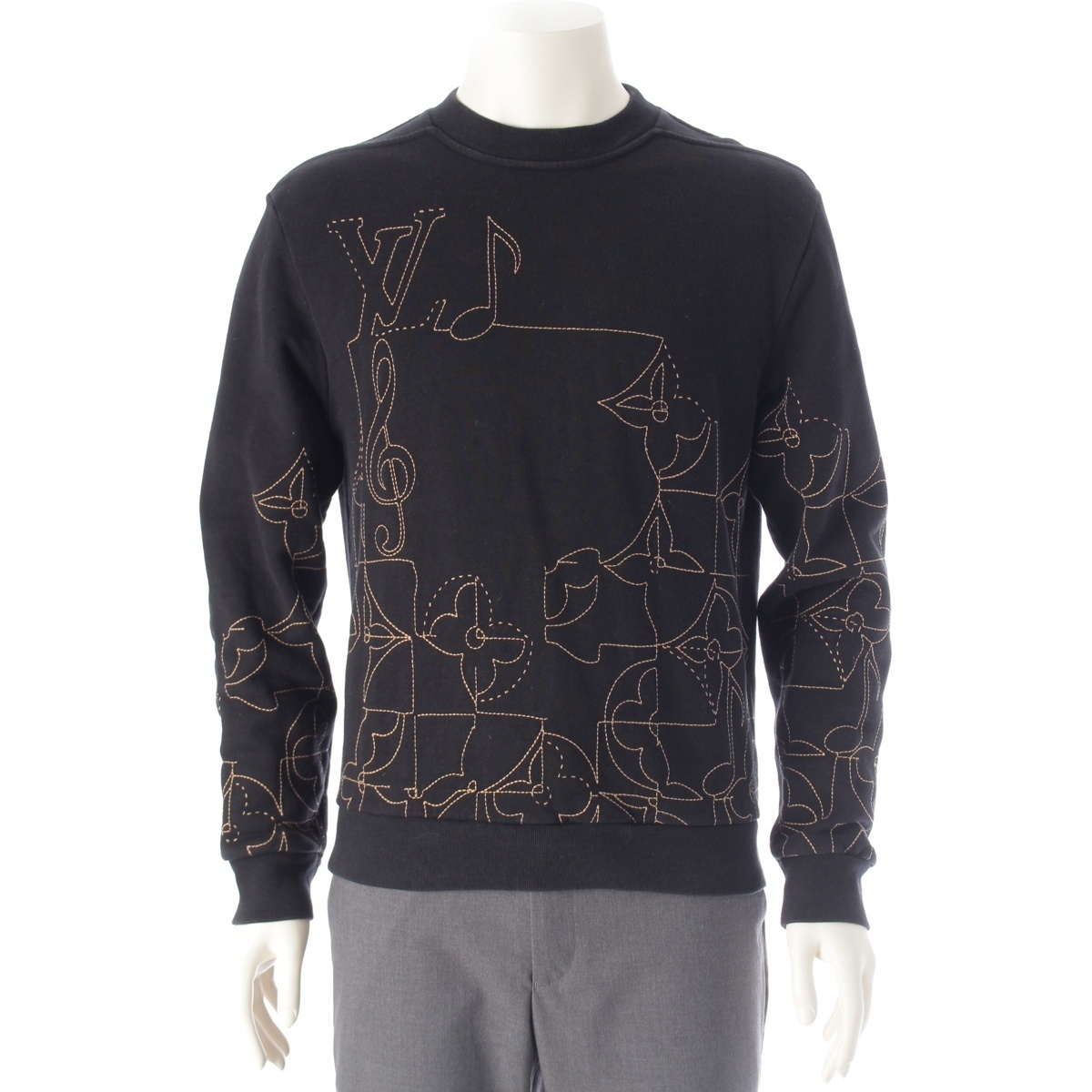 ルイヴィトン 23SS LVミュージックライン コットン トレーナー スウェット ブラック XS【中古】拍卖