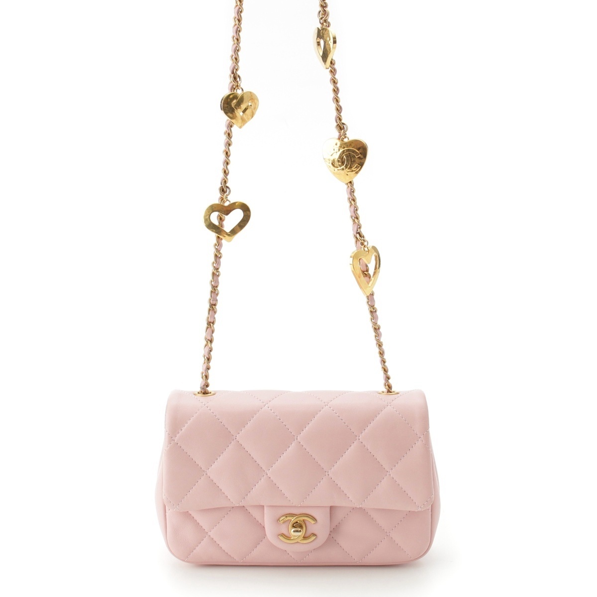 シャネル ラムスキン ミニマトラッセ ランダム番台 ココマーク ハートチャーム チェーン ショルダーバッグ AS3456 ピンク【中古】拍卖