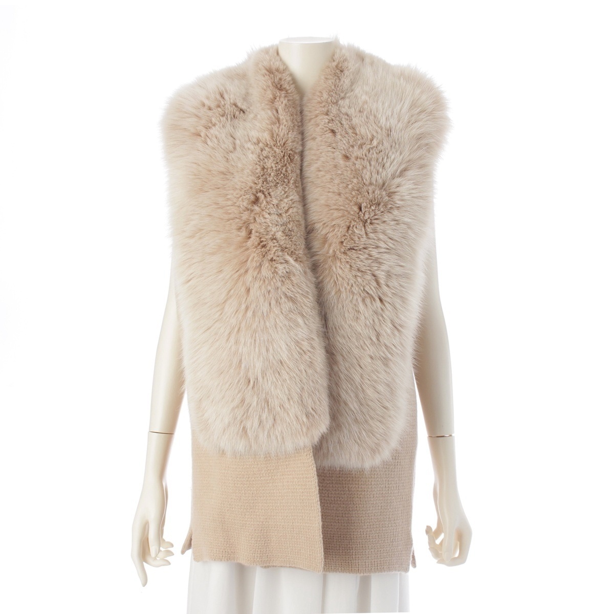 ドゥロワー ウール カシミヤ フォックスファー ニット ベスト 6515-199-0533 ベージュ【中古】拍卖