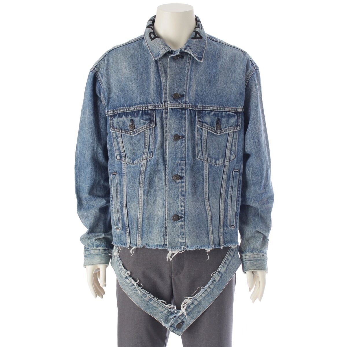 バレンシアガ 18SS クラッシュデザイン ネックロゴ デニムジャケット 493606 ブルー 34【中古】拍卖