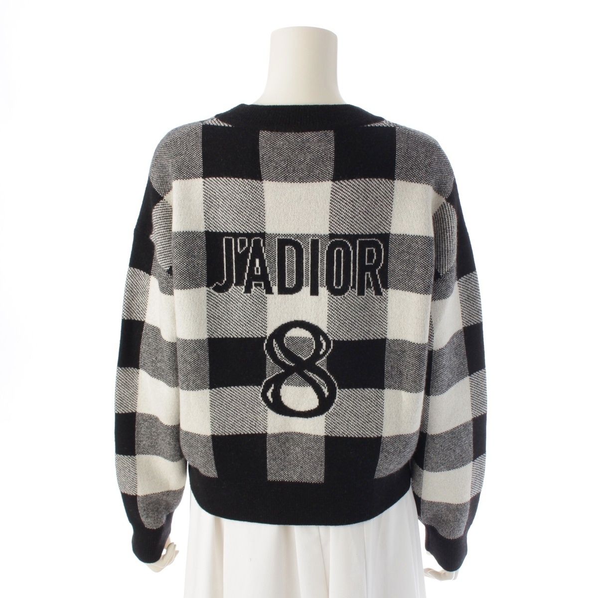 ディオール カシミヤ×ナイロン バックロゴ ギンガムチェック セーター 954S55AM010 ブラック×ホワイト 36【中古】拍卖