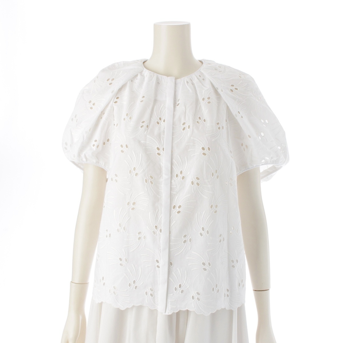 ドゥロワー 24SS コットン レース カットワーク 刺繍 ハーフスリーブ ブラウス 6521-299-1179 ホワイト 36【中古】拍卖