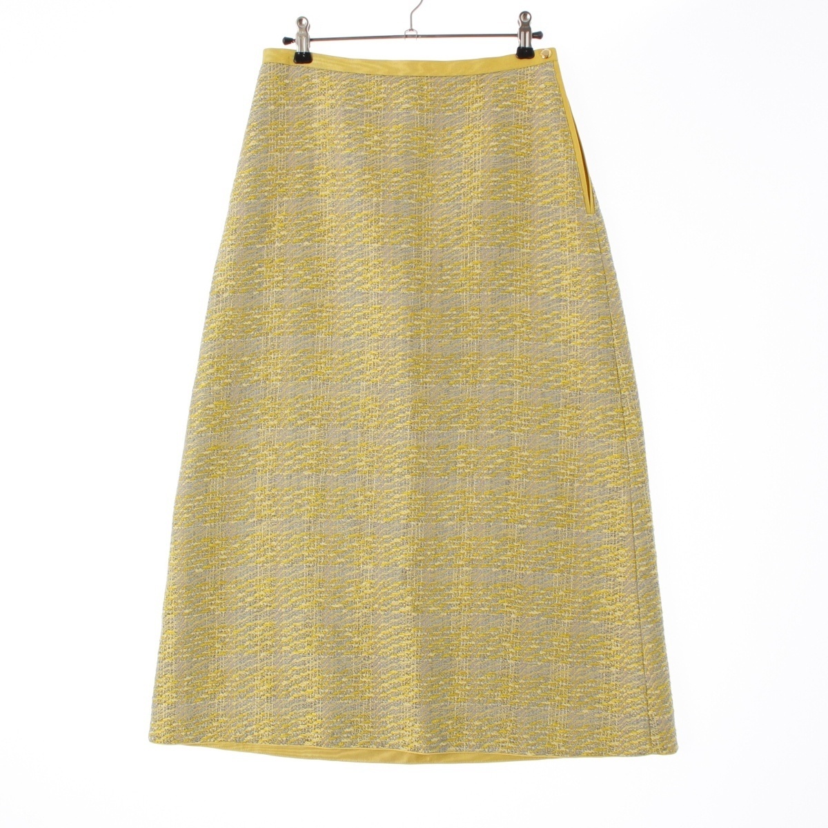ドゥロワー 23SS ツイード ラメ ロング ファンシー スカート 6524-299-1710 イエロー 36【中古】拍卖