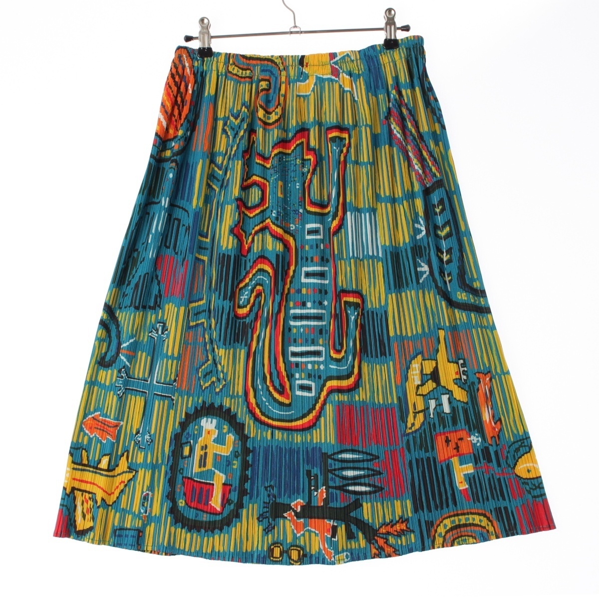 プリーツプリーズ イッセイミヤケ イラスト柄 スカート PP22-JG716 ブルー 5【中古】拍卖