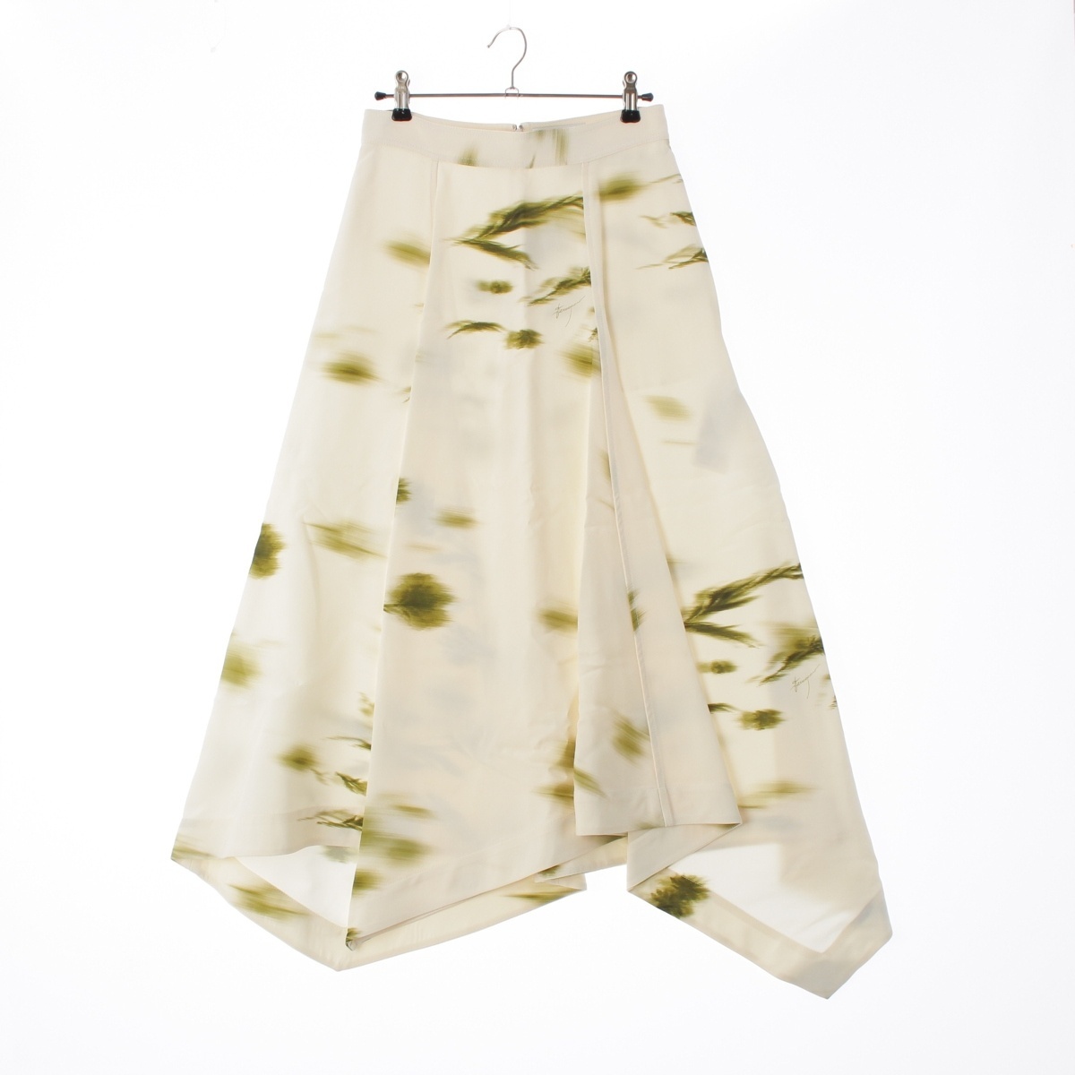 サルヴァトーレフェラガモ コットン サンプル品 ミディスカート プリント スカート ホワイト グリーン【中古】拍卖