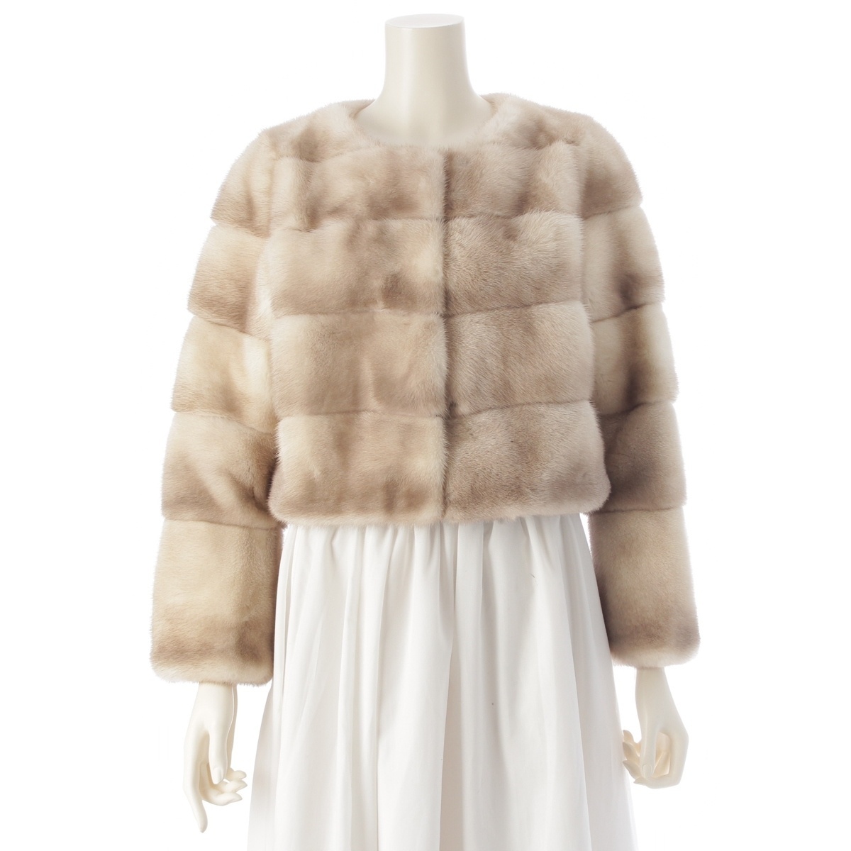 フォクシー 23年 ミンク シルク ファー クロップド ショート ジャケット ベージュ【中古】拍卖